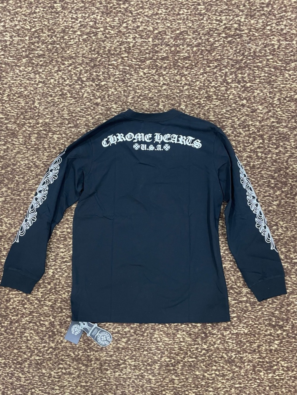 Chrome Hearts Black Long Sleeve Tee with White Sleeve Graphics - Picture 3 of 5